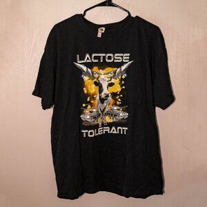 CLEARANCE Funny Graphic Tee – “Lactose Tolerant” Cow & Tanks Print - XL